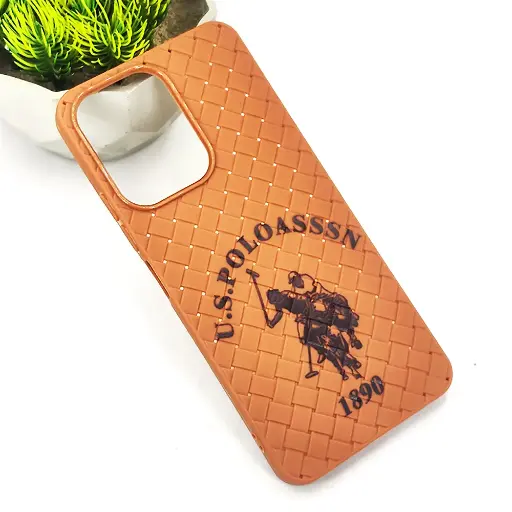 [PO14BMI13C-51-13] Xiaomi Redmi 13C|Poco C65 Polo 3D Polo Ralph Printed Woven With Leather Feel Soft Silicone Back Case (Brown)