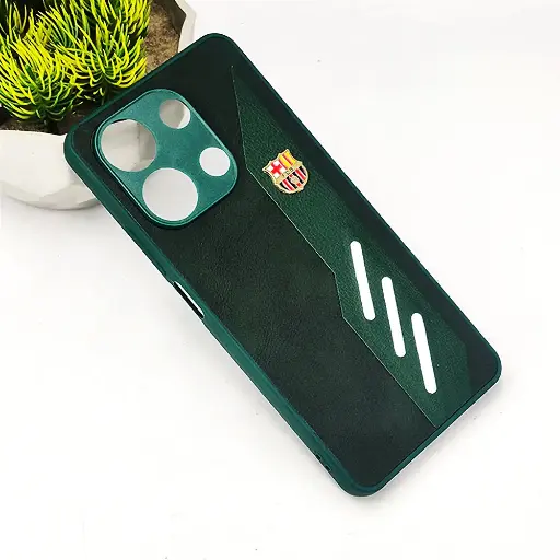 [PO42BMINOT13-12-11] Xiaomi Redmi Note 13 4G FCB Crest Logo With Three Diagonal Stripe With Leather Texture Mobile Back Case (Green)