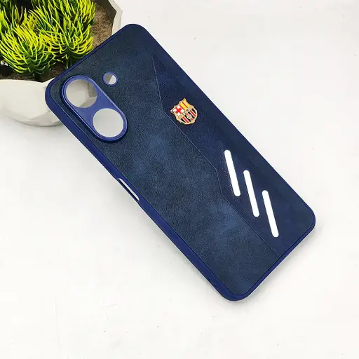 [PO42BMI13C-12-17] Xiaomi Redmi 13C & Poco C65 FCB Crest Logo With Three Diagonal Stripe With Leather Texture Mobile Back Case (Navy Blue)