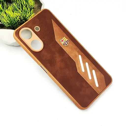 [PO42BMI13C-12-13] Xiaomi Redmi 13C & Poco C65 FCB Crest Logo With Three Diagonal Stripe With Leather Texture Mobile Back Case (Brown)