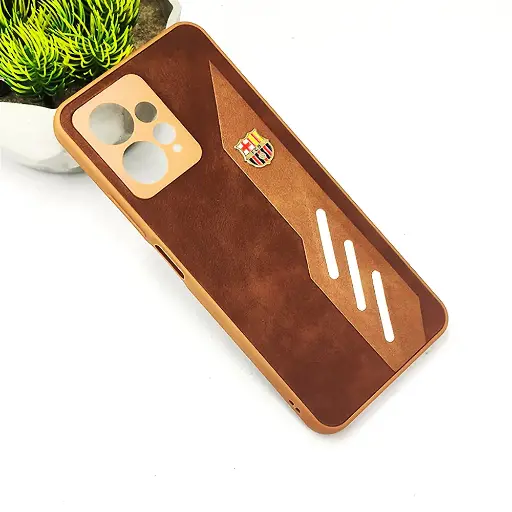[PO42BMINOT12-12-13] Xiaomi Redmi Note 12 4G FCB Crest Logo With Three Diagonal Stripe With Leather Texture Mobile Back Case (Brown) 