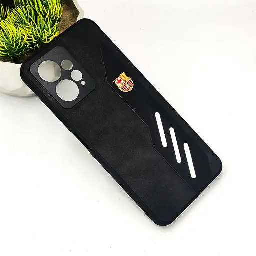 [PO42BMINOT12-12-2] Xiaomi Redmi Note 12 4G FCB Crest Logo With Three Diagonal Stripe With Leather Texture Mobile Back Case (Black)