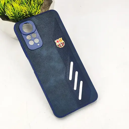 [PO42BMINOT11-12-17] Xiaomi Redmi Note 11/Note 11s FCB Crest Logo With Three Diagonal Stripe With Leather Texture Mobile Back Case (Navy Blue)