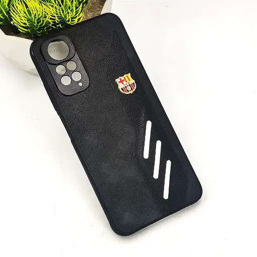 [PO42BMINOT11-12-2] Xiaomi Redmi Note 11/Note 11s FCB Crest Logo With Three Diagonal Stripe With Leather Texture Mobile Back Case (Black)