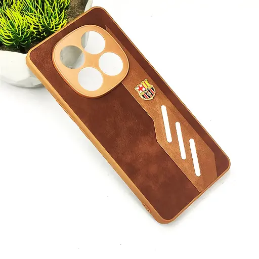 [PO42BMINOT14PR-12-13] Xiaomi Redmi Note 14 Pro 4G FCB Crest Logo With Three Diagonal Stripe With Leather Texture Mobile Back Case (Brown)