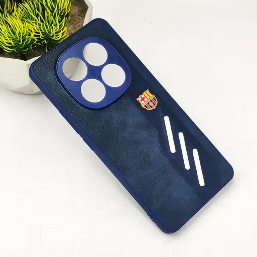 [PO42BMINOT14PR-12-17] Xiaomi Redmi Note 14 Pro 4G FCB Crest Logo With Three Diagonal Stripe With Leather Texture Mobile Back Case (Navy Blue)
