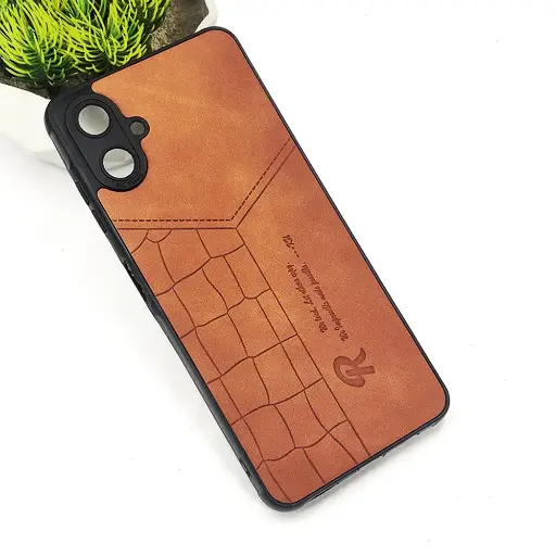 [PO18BSA06-23-13] Samsung Galaxy A06 𝑹 We Lead Let others copy. WE Impossible made Possible, ---KM Leather Logo Back Case (Brown)