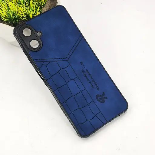 [PO18BSA06-23-17] Samsung Galaxy A06 𝑹 We Lead Let others copy. WE Impossible made Possible, ---KM Leather Logo Back Case (Navy Blue)