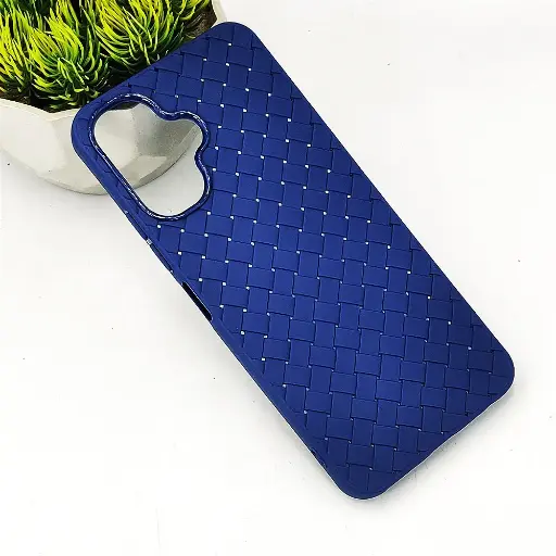 [PO14BISMRT10-52-17] InfiniX Smart 10 & POP 10 & Spark GO 2  Woven With Leather Feel Soft Silicone Back Case (Navy Blue)