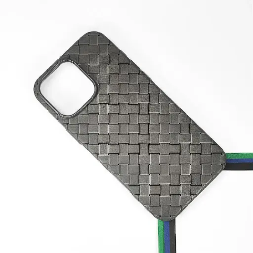 [PO14BIP12PMAX-52-36] iPhone 12 Pro Max Woven With Leather Feel Soft Silicone Back Case (Natural Titanium)
