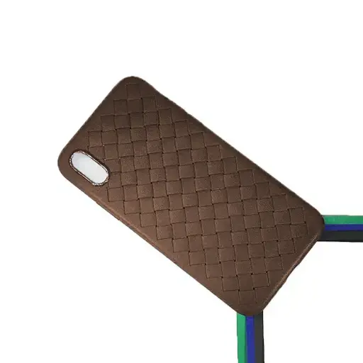 [PO14BIP8X-52-34] iPhone XS|X Woven With Leather Feel Soft Silicone Back Case (Dark Brown)