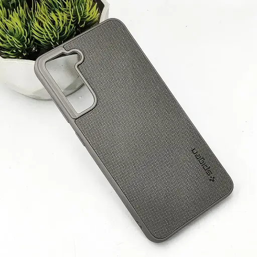 [PO32BSS21FE-16-9] Samsung Galaxy S21 FE Spigen Hard Dotted Leather Back Case (Gray)