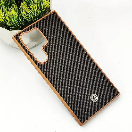 [PO54BSS23U-4-13] Samsung Galaxy S23 Ultra Spigen Logo 3D Carbon Fiber Texture Back Case (Brown)