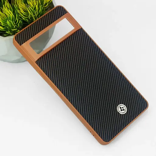 [PO54BGPXL7PR-4-13] Google Pixel 7 Pro Spigen Logo 3D Carbon Fiber Texture Back Case (Brown)