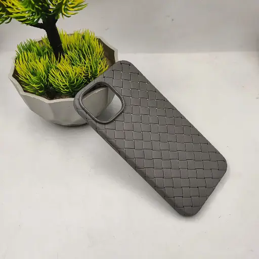 [PO14BIPXIMAX-52-36] iPhone 11 Pro Max Woven With Leather Feel Soft Silicone Back Case (Natural Titanium)