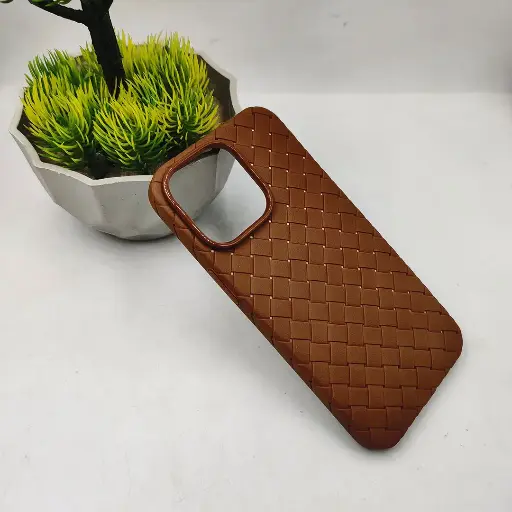 [PO14BIPXI-52-34] iPhone 11 Pro Woven With Leather Feel Soft Silicone Back Case (Dark Brown)