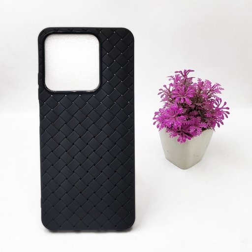 [PO14BORELMEC63-52-2] Oppo Realme C61|C63|Note 60 4G|Note 60x 4G Woven With Leather Feel Soft Silicone Back Case (Black)