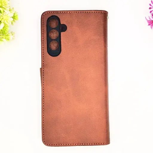 [PO42FBSA14-4-34] Samsung Galaxy A14 4G NMT Premium Luxuary Leather Book Case (Dark Brown)
