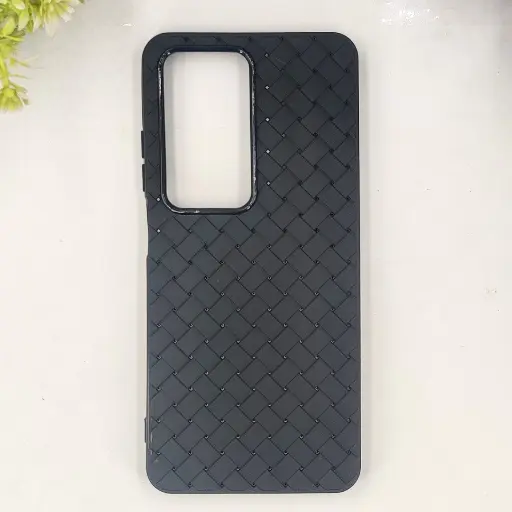 [PO14BOA5-52-2] Oppo A5 4G Woven With Leather Feel Soft Silicone Back Case (Black)