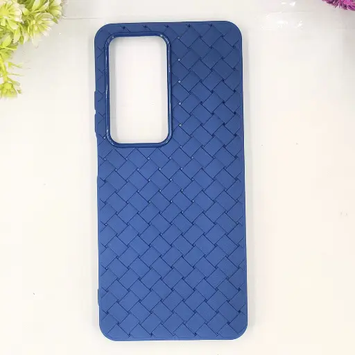 [PO14BOA5-52-17] Oppo A5 4G Woven With Leather Feel Soft Silicone Back Case (Navy Blue)