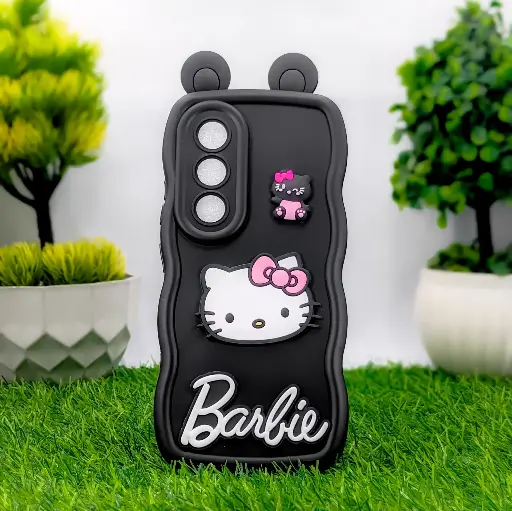 [PO51BITS25-20-2] iTel S25 Soft Silicone Hello Kitty And Barbie Design Mobile Back Case (Black)
