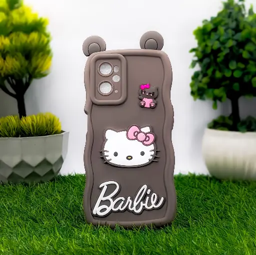 [PO51BOA76-20-34] Oppo A76/A96/Realme 9i Soft Silicone Hello Kitty And Barbie Design Mobile Back Case (Dark Brown)