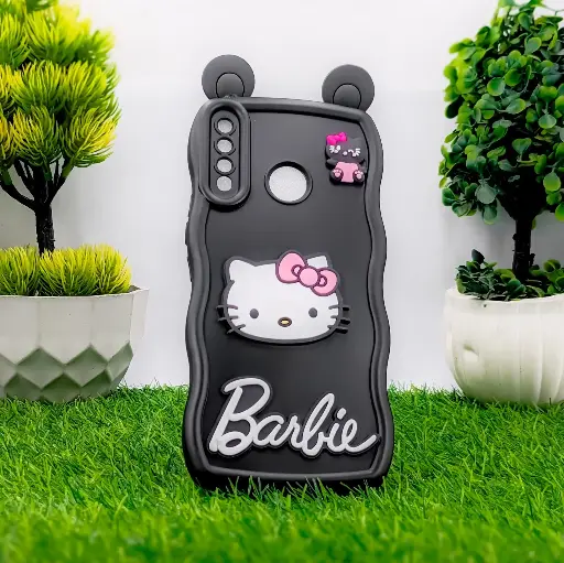 [PO51BIHOT8-20-2] Infinix HOT 8 4G Soft Silicone Hello Kitty And Barbie Design Mobile Back Case (Black)