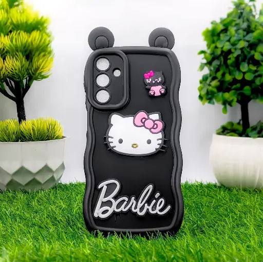 [PO51BSA15-20-2] Samsung Galaxy A15 4G | 5G Soft Silicone Hello Kitty And Barbie Design Mobile Back Case (Black)