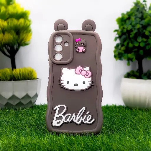 [PO51BSA15-20-34] Samsung Galaxy A15 4G | 5G Soft Silicone Hello Kitty And Barbie Design Mobile Back Case (Dark Brown)
