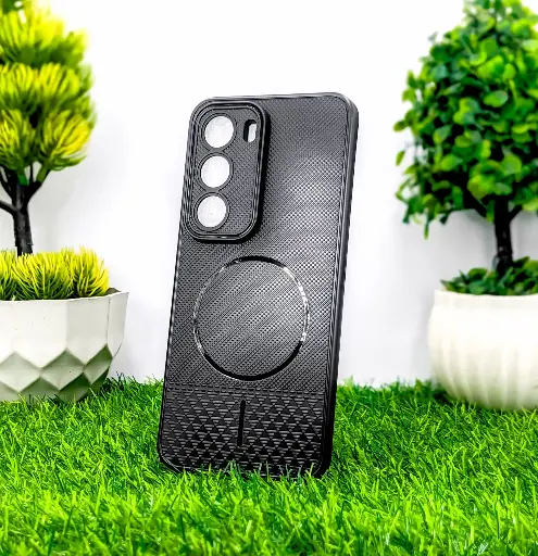 [PO14BIHOT60PRPL-80-2] Black Soft Silicone Back Case MagSafe Logo Infinix Hot 60 Pro Plus | Slim Protective Cover