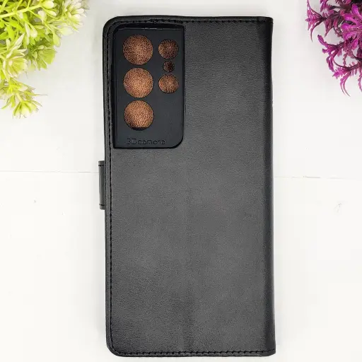 [PO42FBSS21U-4-2] Samsung Galaxy S21 Ultra NMT Premium Luxuary Leather Book Case (Black)