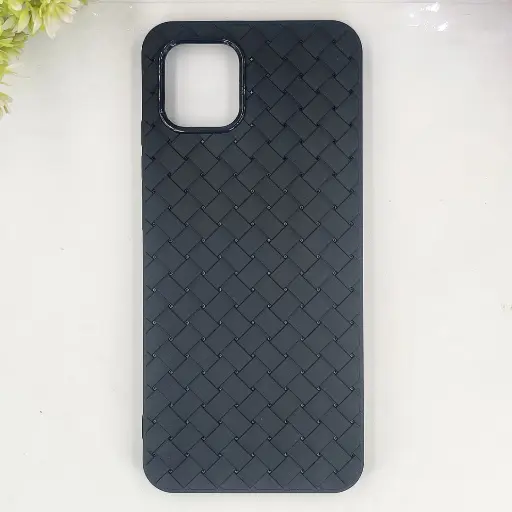 [PO14BSA03-52-2] Samsung Galaxy A03 Woven With Leather Feel Soft Silicone Back Case (Black)