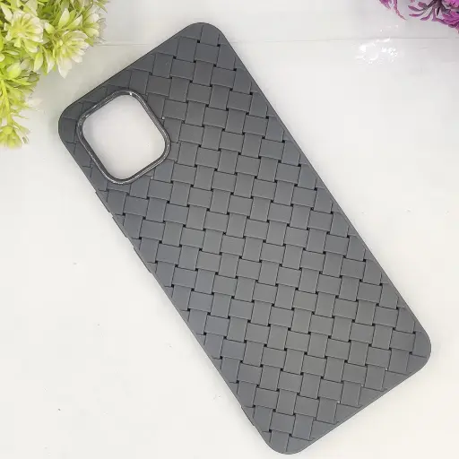 [PO14BSA03-52-9] Samsung Galaxy A03 Woven With Leather Feel Soft Silicone Back Case (Gray)
