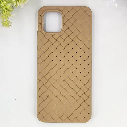 [PO14BSA03-52-42] Samsung Galaxy A03 Woven With Leather Feel Soft Silicone Back Case (Desert Titanium)