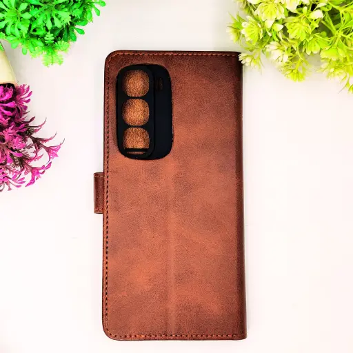 [PO42FBIHOT60PR-4-34] Infinix Hot 60 Pro 4G NMT Premium Luxuary Leather Book Case (Dark Brown) 