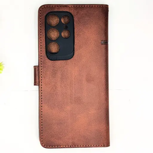 [PO42FBSS22U-4-34] Samsung Galaxy S22 Ultra NMT Premium Luxuary Leather Book Case (Dark Brown)