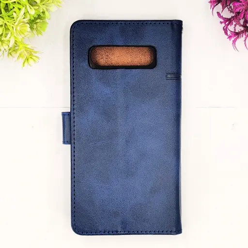 [PO42FBSS10PL-4-17] Samsung Galaxy S10 Plus NMT Premium Luxuary Leather Book Case (Navy Blue)