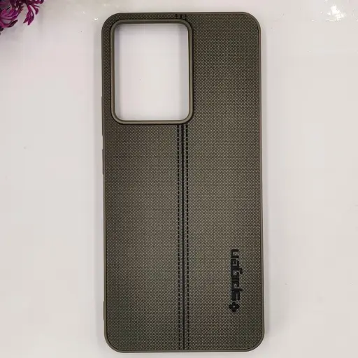 [PO54BORELME14-16-9] Oppo Realme 14 5G Spigen Hard Dotted Leather Back Case (Gray)
