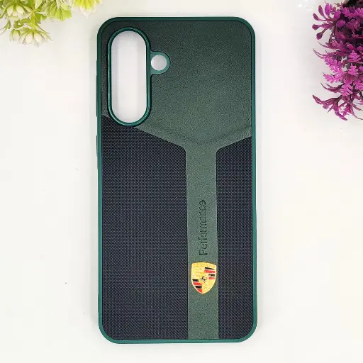 [PO42BSA56-26-11] Samsung Galaxy A36 5G|A56 5G Line Craft Luxury Cars Logo Leather Texture Mobile Back Case (Green)