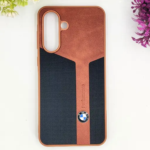 [PO42BSA56-26-13] Samsung Galaxy A36 5G|A56 5G Line Craft Luxury Cars Logo Leather Texture Mobile Back Case (Brown)