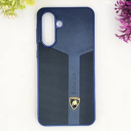 [PO42BSA56-26-17] Samsung Galaxy A36 5G|A56 5G Line Craft Luxury Cars Logo Leather Texture Mobile Back Case (Navy Blue)
