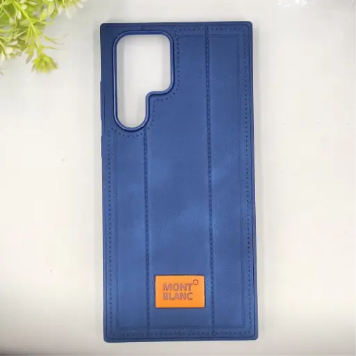 [PO42BSS23U-28-17] Samsung Galaxy S23 Ultra MOUNT BLANC Lining Luxuray Leather Back Case (Navy Blue)