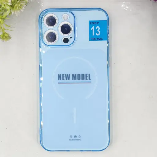 [PO15BIP13PR-4-16] iPhone 13 Pro 3D Ultra Thin Colour Transparent|Tpu Magsafe Logo Back Case (Sky Blue)