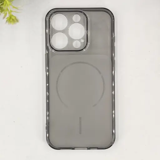 [PO15BIP15PR-4-9] iPhone 15 Pro 3D Ultra Thin Colour Transparent|Tpu Magsafe Logo Back Case (Gray)