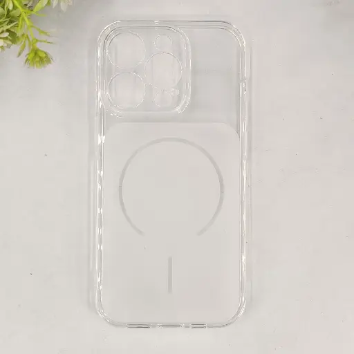 [PO15BIP15PMAX-4-30] iPhone 15 Pro Max 3D Ultra Thin Colour Transparent|Tpu Magsafe Logo Back Case (Crystal)