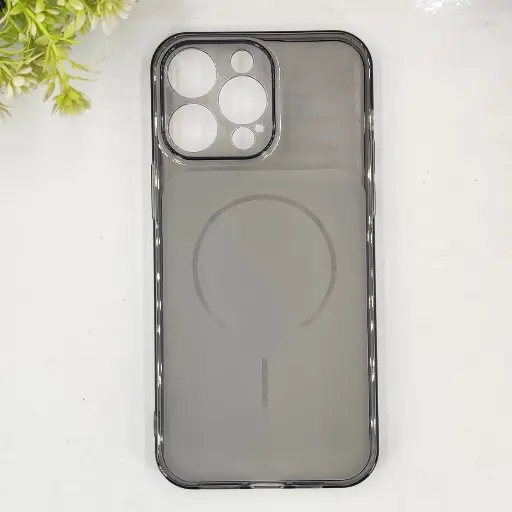 [PO15BIP14PMAX-4-9] iPhone 14 Pro Max 3D Ultra Thin Colour Transparent|Tpu Magsafe Logo Back Case (Gray)