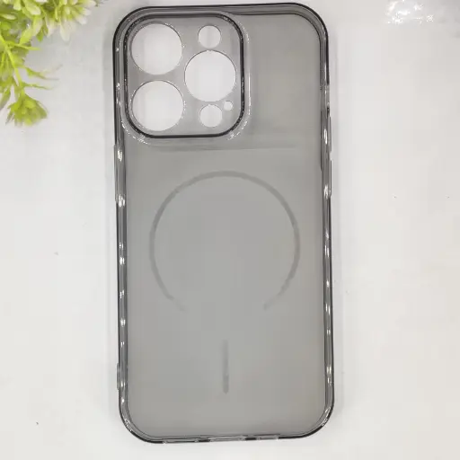 [PO15BIP16PMAX-4-9] iPhone 16 Pro Max 3D Ultra Thin Colour Transparent|Tpu Magsafe Logo Back Case (Gray)