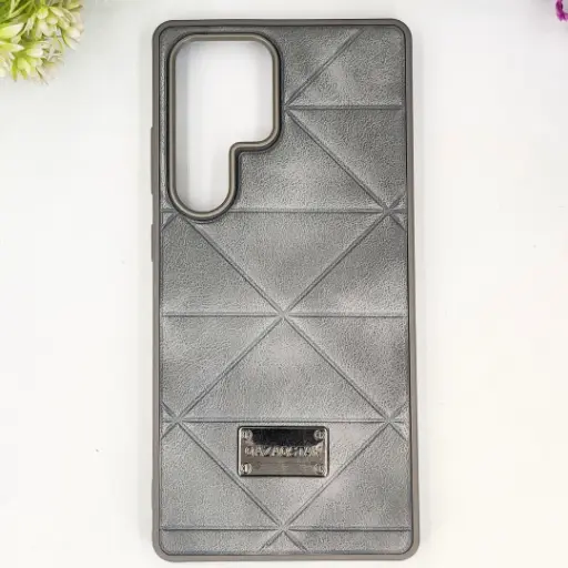 [PO56BSS25U-4-9] Samsung Galaxy S25 Ultra QAZAQSTAN 3D Lining Pattern Premium Leather Back Case (Gray)