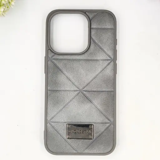 [PO56BIP13PMAX-4-9] iPhone 13 Pro Max QAZAQSTAN 3D Lining Pattern Premium Leather Back Case (Gray)