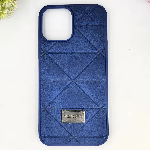 [PO56BIP13PMAX-4-17] iPhone 13 Pro Max QAZAQSTAN 3D Lining Pattern Premium Leather Back Case (Navy Blue)